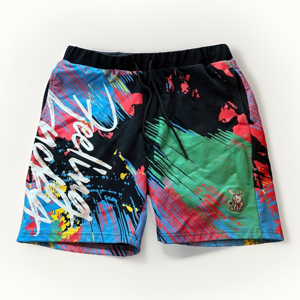 Lucky Charm Mens Feeling Lucky French Terry Shorts Black Multi Design Size Large